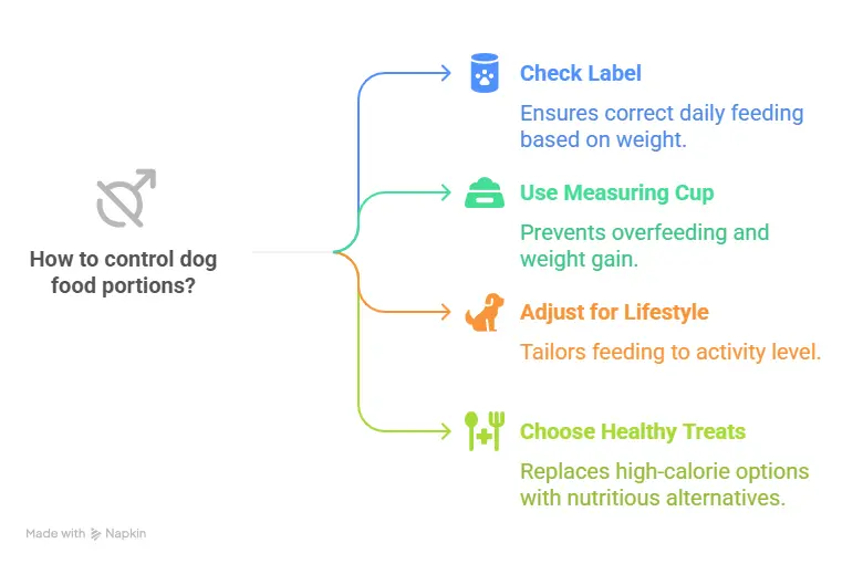 Dog portion control: Check label, measure food, adjust for lifestyle.