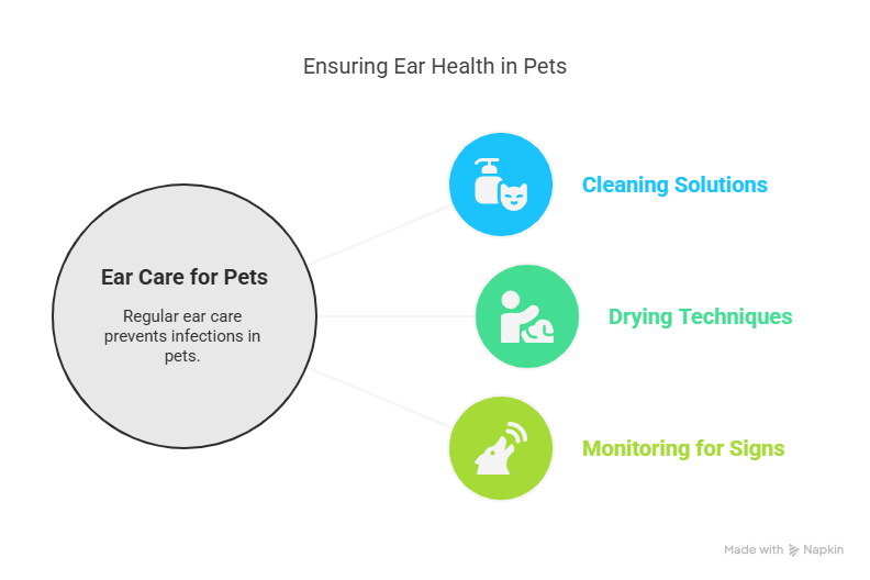 Dog ear care tips: Regular cleaning, thorough drying, early infection detection.
