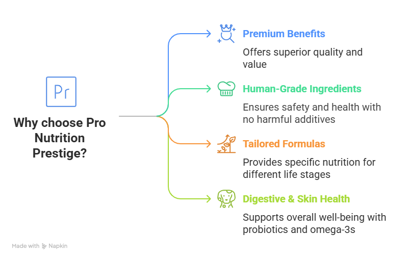 Pro Nutrition Prestige: Human-grade ingredients, tailored formulas, digestive & skin health.